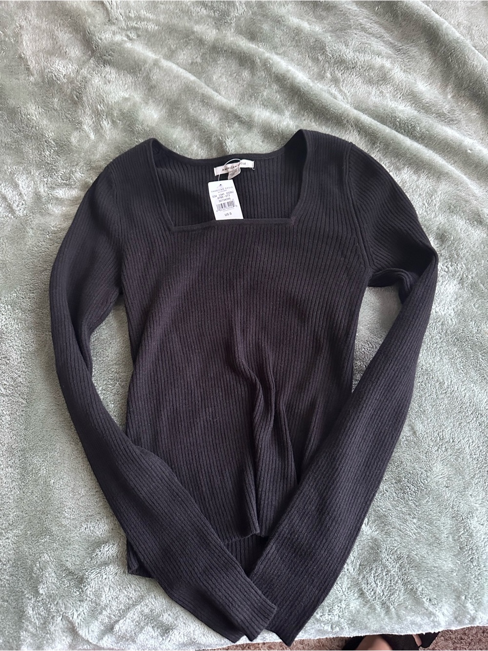American Eagle Ribbed Square Neck Long Sleeve Top - Size S